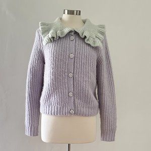 Zara combination bib collar rhinestone buttons knit cardigan